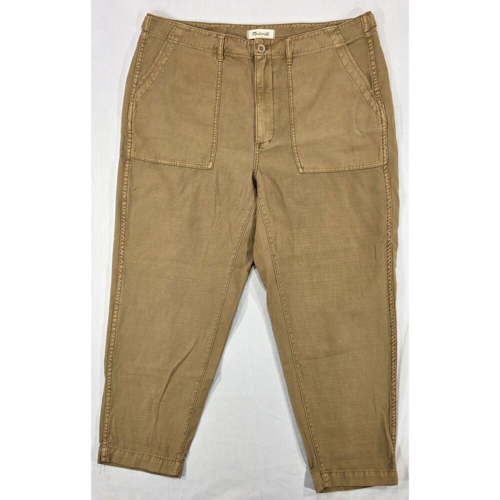 Madewell Griff Tapered Fatigue Cotton Cargo Pants Adjustable Waist Size 33 Khaki